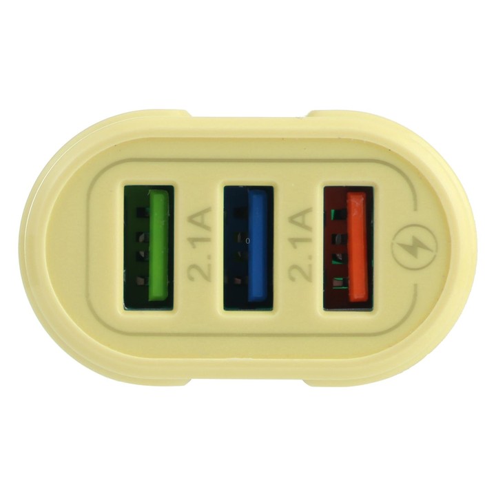 13-222 QC3.0 USB + 2.1A Dual USB Ports Macarons Travel Charger, EU Plug(Yellow)