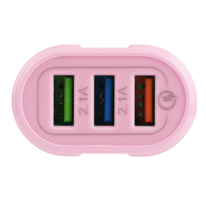 13-222 QC3.0 USB + 2.1A Dual USB Ports Macarons Travel Charger, US Plug(Pink)
