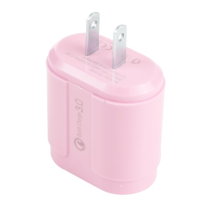 13-222 QC3.0 USB + 2.1A Dual USB Ports Macarons Travel Charger, US Plug(Pink)