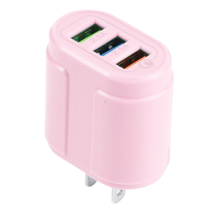 13-222 QC3.0 USB + 2.1A Dual USB Ports Macarons Travel Charger, US Plug(Pink)
