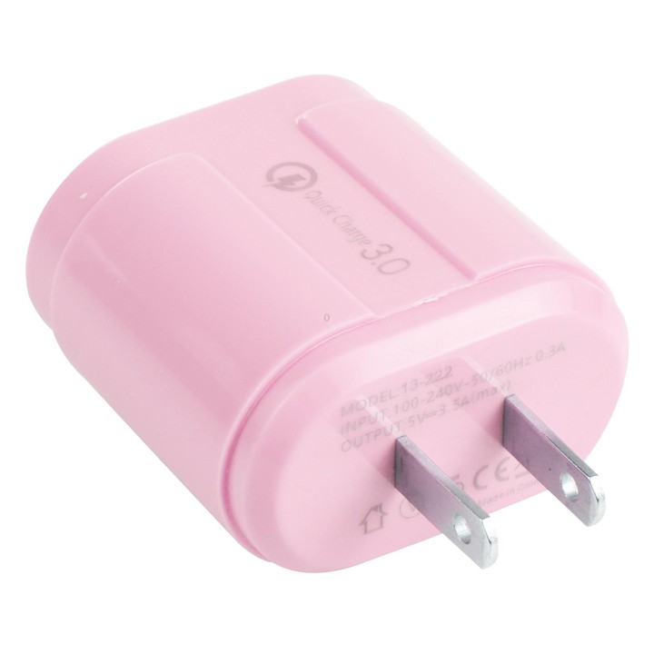 13-222 QC3.0 USB + 2.1A Dual USB Ports Macarons Travel Charger, US Plug(Pink)