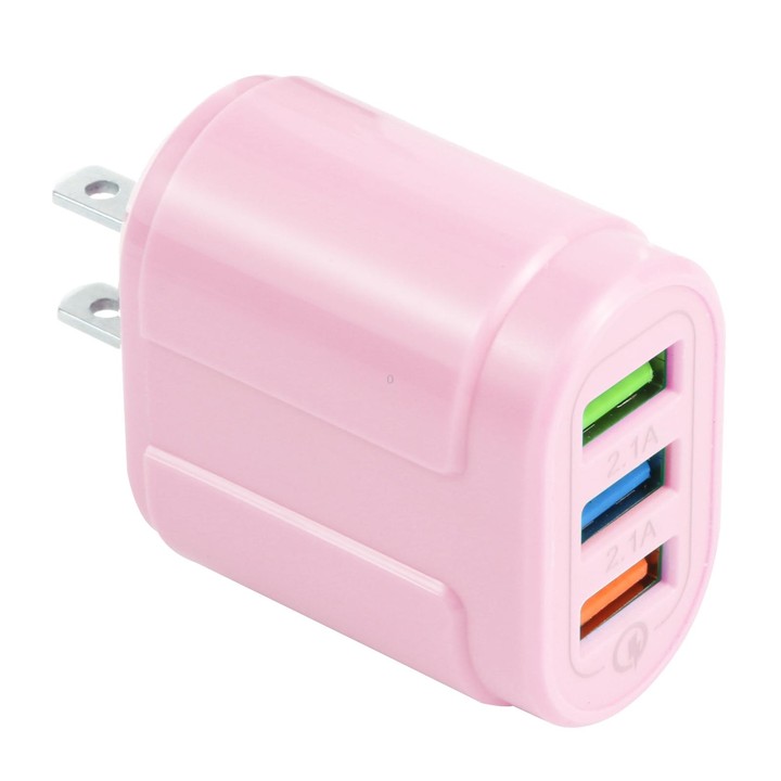 13-222 QC3.0 USB + 2.1A Dual USB Ports Macarons Travel Charger, US Plug(Pink)