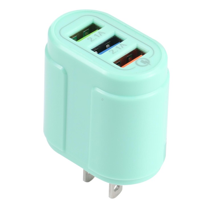 13-222 QC3.0 USB + 2.1A Dual USB Ports Macarons Travel Charger, US Plug(Green)