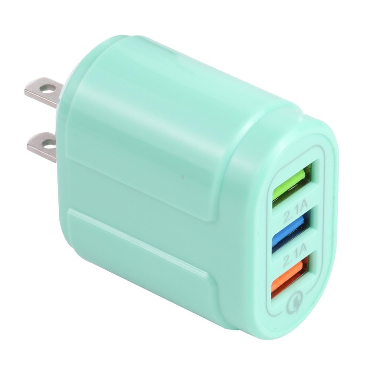13-222 QC3.0 USB + 2.1A Dual USB Ports Macarons Travel Charger, US Plug(Green)