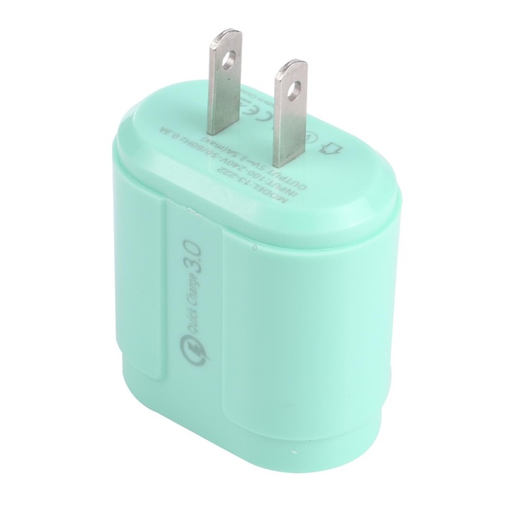 13-222 QC3.0 USB + 2.1A Dual USB Ports Macarons Travel Charger, US Plug(Green)
