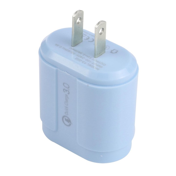 13-222 QC3.0 USB + 2.1A Dual USB Ports Macarons Travel Charger, US Plug(Blue)