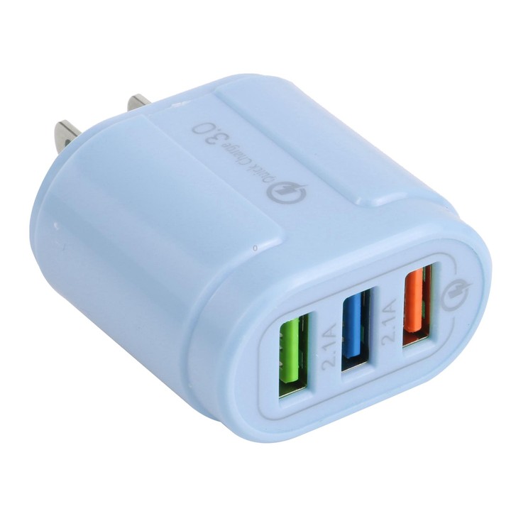 13-222 QC3.0 USB + 2.1A Dual USB Ports Macarons Travel Charger, US Plug(Blue)