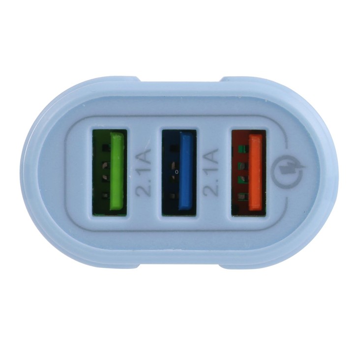 13-222 QC3.0 USB + 2.1A Dual USB Ports Macarons Travel Charger, US Plug(Blue)