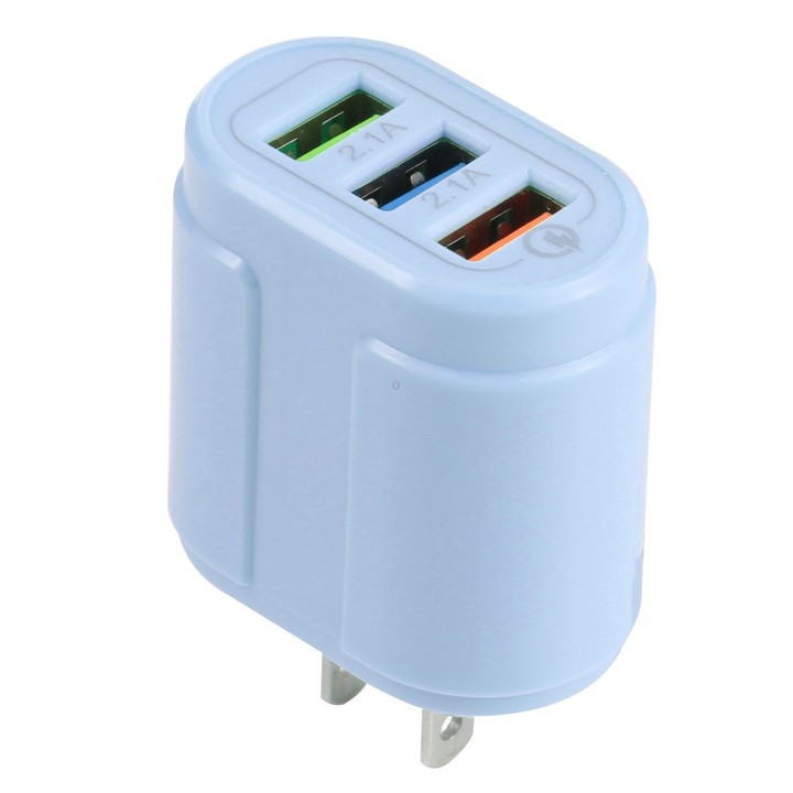 13-222 QC3.0 USB + 2.1A Dual USB Ports Macarons Travel Charger, US Plug(Blue)