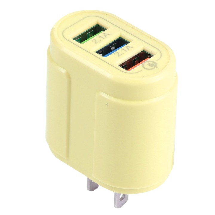 13-222 QC3.0 USB + 2.1A Dual USB Ports Macarons Travel Charger, US Plug(Yellow)