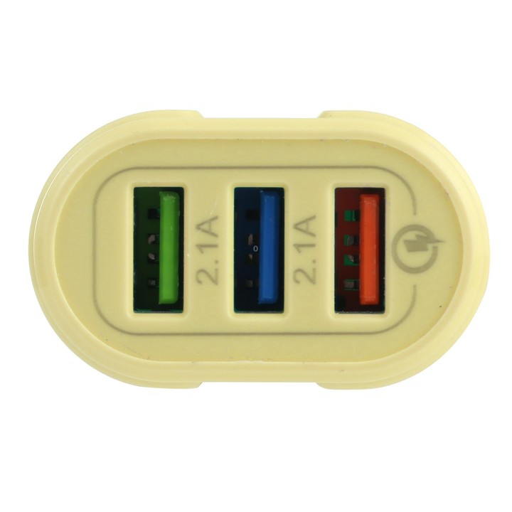 13-222 QC3.0 USB + 2.1A Dual USB Ports Macarons Travel Charger, US Plug(Yellow)