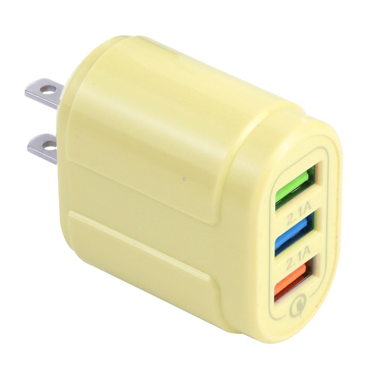 13-222 QC3.0 USB + 2.1A Dual USB Ports Macarons Travel Charger, US Plug(Yellow)