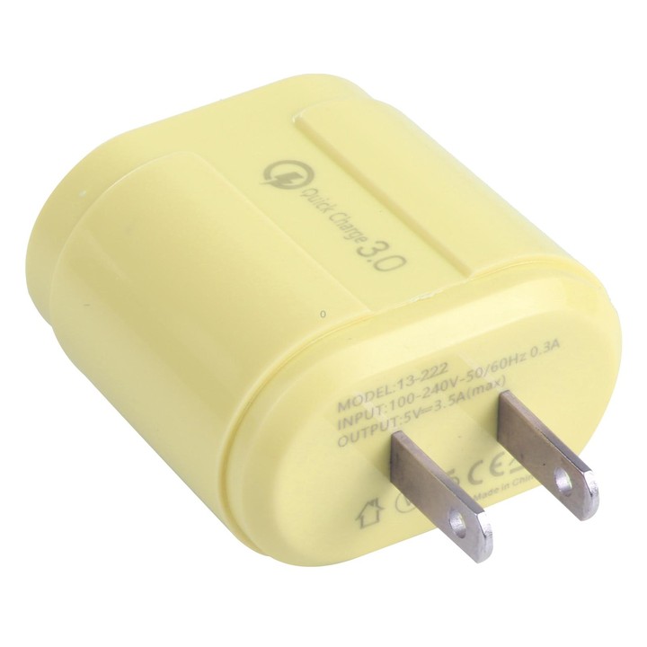 13-222 QC3.0 USB + 2.1A Dual USB Ports Macarons Travel Charger, US Plug(Yellow)