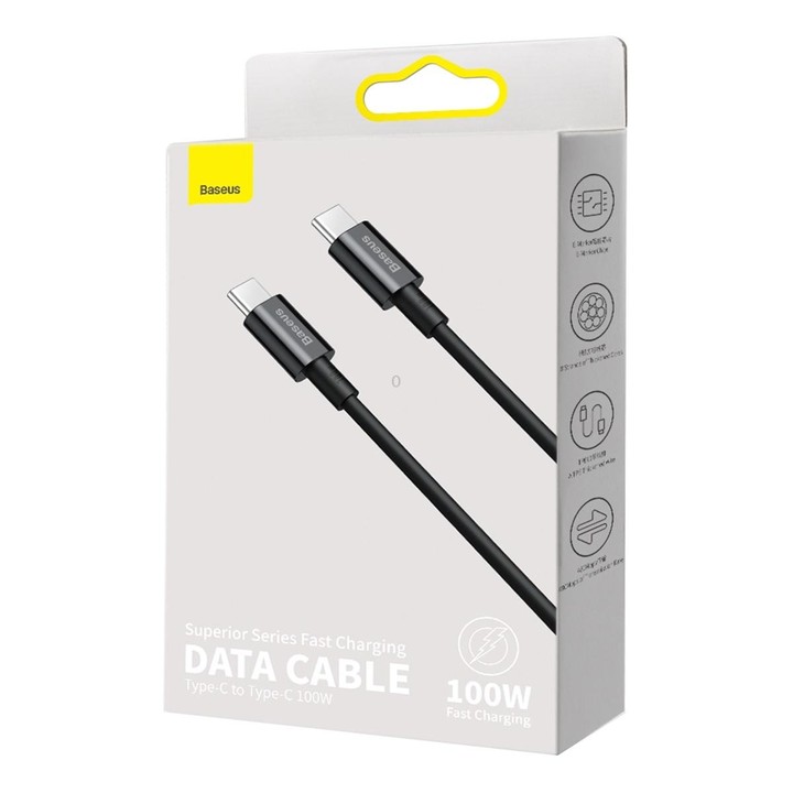 Baseus CATYS-C01 Superior Series 100W USB-C / Type-C to USB-C / Type-C Fast Charging Data Cable, Cable Length:2m(Black)
