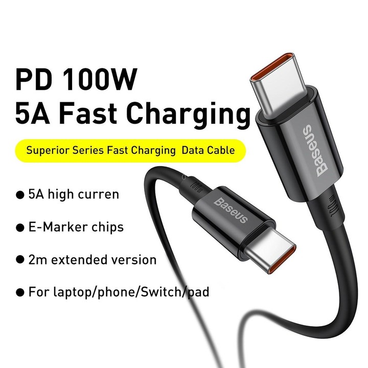 Baseus CATYS-C01 Superior Series 100W USB-C / Type-C to USB-C / Type-C Fast Charging Data Cable, Cable Length:2m(Black)