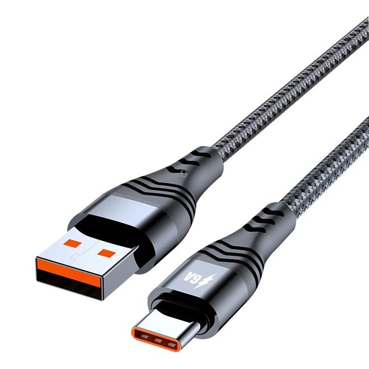 ADC-005 6A USB to USB-C / Type-C Weave Fast Charging Data Cable, Length:2m(Black)