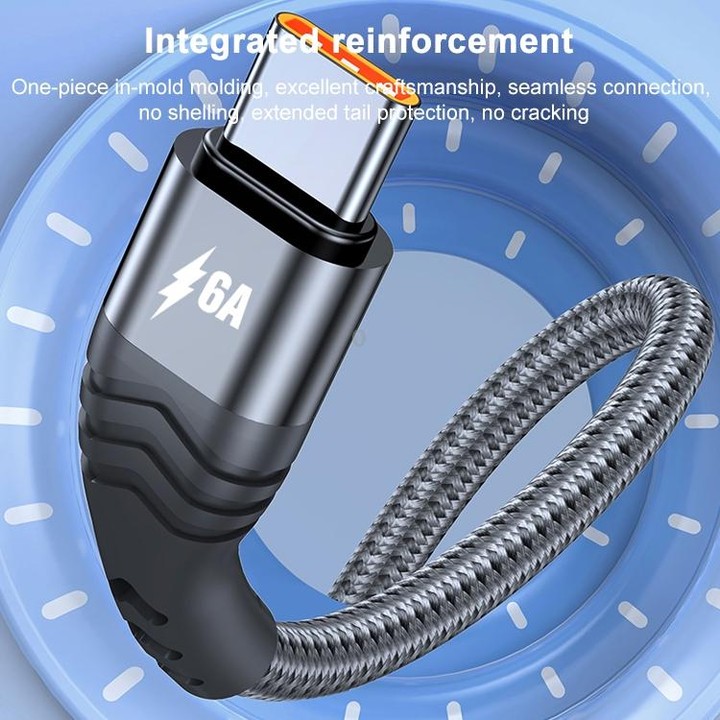 ADC-005 6A USB to USB-C / Type-C Weave Fast Charging Data Cable, Length:2m(Black)
