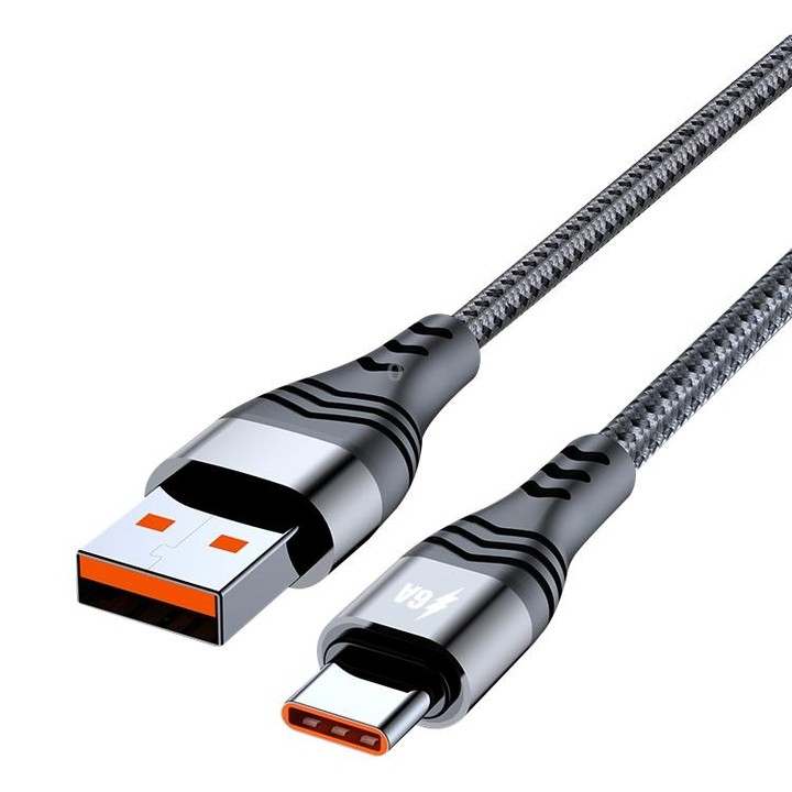 ADC-005 6A USB to USB-C / Type-C Weave Fast Charging Data Cable, Length:2m(Silver)