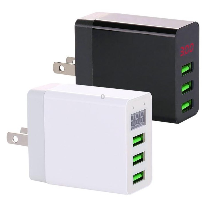 3 USB Ports LED Digital Display Travel Charger, US Plug(Black)