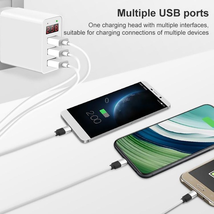 3 USB Ports LED Digital Display Travel Charger, UK Plug(White)