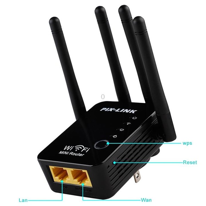Wireless Smart WiFi Router Repeater with 4 WiFi Antennas, Plug Specification:EU Plug(Black)