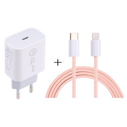 SDC-20W PD USB-C / Type-C Travel Charger + 1m 12W USB-C / Type-C to 8 Pin Data Cable Set, EU Plug(Pink)