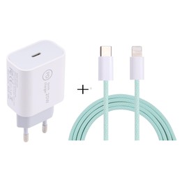 SDC-20W PD USB-C / Type-C Travel Charger + 1m 12W USB-C / Type-C to 8 Pin Data Cable Set, EU Plug(Green)