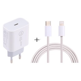 SDC-20W PD USB-C / Type-C Travel Charger + 1m 12W USB-C / Type-C to 8 Pin Data Cable Set, EU Plug(White)