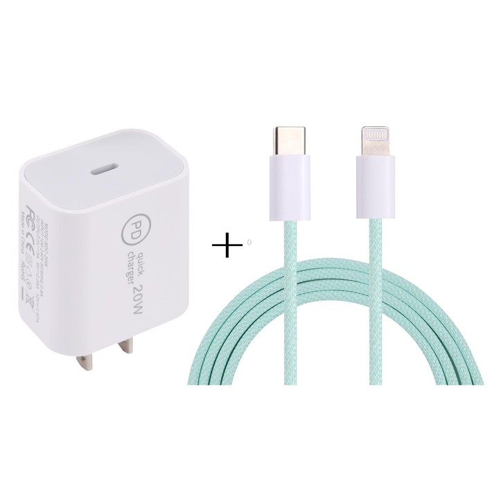 SDC-20W PD USB-C / Type-C Travel Charger + 1m 12W USB-C / Type-C to 8 Pin Data Cable Set, US Plug(Green)