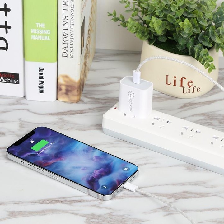 SDC-20W PD USB-C / Type-C Travel Charger + 1m 12W USB-C / Type-C to 8 Pin Data Cable Set, US Plug(Blue)