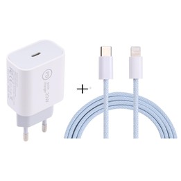 SDC-20W PD USB-C / Type-C Travel Charger + 1m 20W USB-C / Type-C to 8 Pin Data Cable Set, EU Plug(Blue)