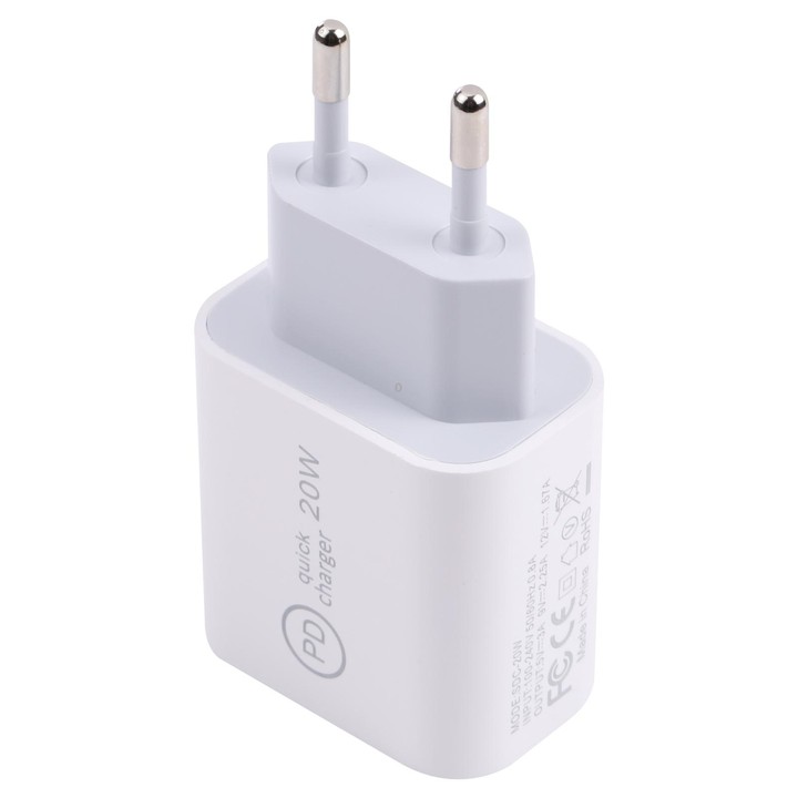 SDC-20W PD USB-C / Type-C Travel Charger + 1m 20W USB-C / Type-C to 8 Pin Data Cable Set, EU Plug(Yellow)