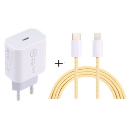 SDC-20W PD USB-C / Type-C Travel Charger + 1m 20W USB-C / Type-C to 8 Pin Data Cable Set, EU Plug(Yellow)