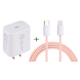 SDC-20W PD USB-C / Type-C Travel Charger + 1m 20W USB-C / Type-C to 8 Pin Data Cable Set, US Plug(Pink)