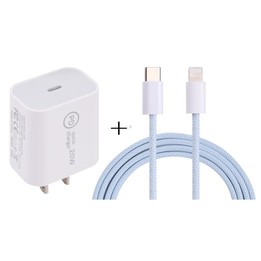 SDC-20W PD USB-C / Type-C Travel Charger + 1m 20W USB-C / Type-C to 8 Pin Data Cable Set, US Plug(Blue)