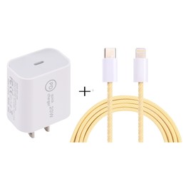 SDC-20W PD USB-C / Type-C Travel Charger + 1m 20W USB-C / Type-C to 8 Pin Data Cable Set, US Plug(Yellow)