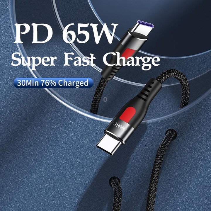 REMAX RC-195 Lesu Series PD 65W USB-C / Type-C to USB-C / Type-C Fast Charging Data Cable, Cable Length: 1m(Black)