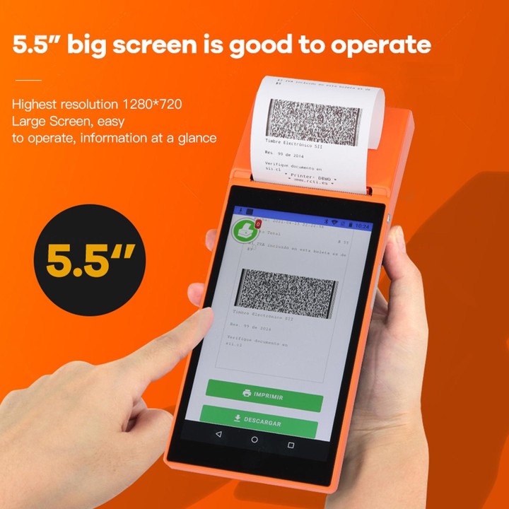 SGT-SP01 5.5 inch HD Screen Handheld POS Receipt Printer, Suit Version, UK Plug(Orange)