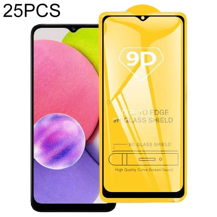 25 PCS 9D Full Glue Screen Tempered Glass Film For Samsung Galaxy A03 / A03 Core