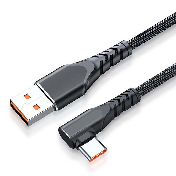 6A 66W USB to USB-C / Type-C Elbow Mobile Phone Game Fast Data Cable, Length:0.5m(Black)