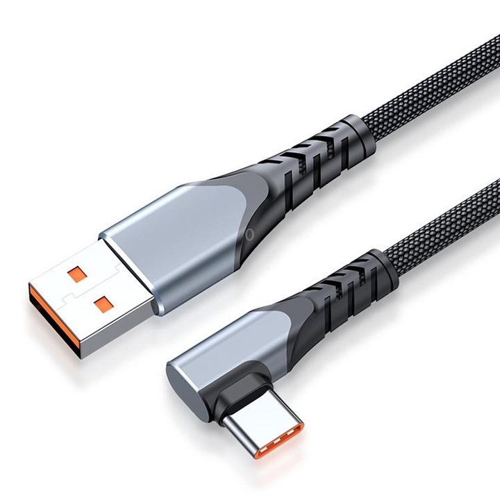 6A 66W USB to USB-C / Type-C Elbow Mobile Phone Game Fast Data Cable, Length:0.5m(Grey)