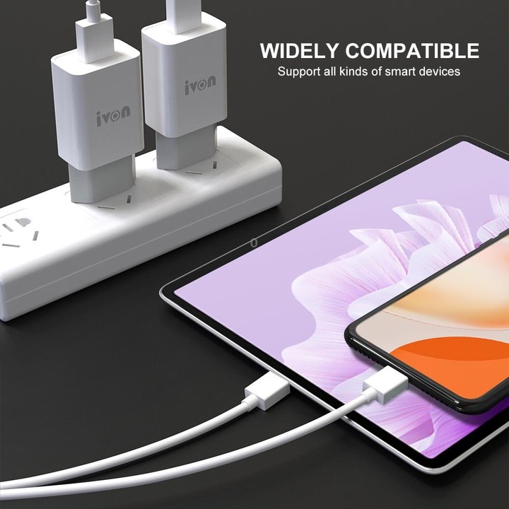 IVON AD-33 2 in 1 2.1A Single USB Port Travel Charger + 1m USB to Micro USB Data Cable Set, EU Plug(White)