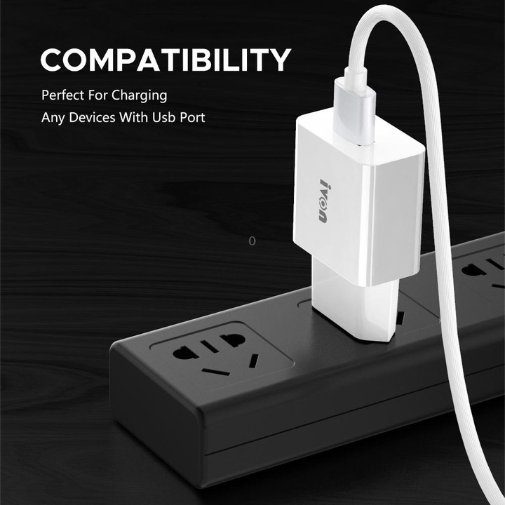 IVON AD-35 2 in 1 18W QC3.0 USB Port Travel Charger + 1m USB to Micro USB Data Cable Set, EU Plug(White)