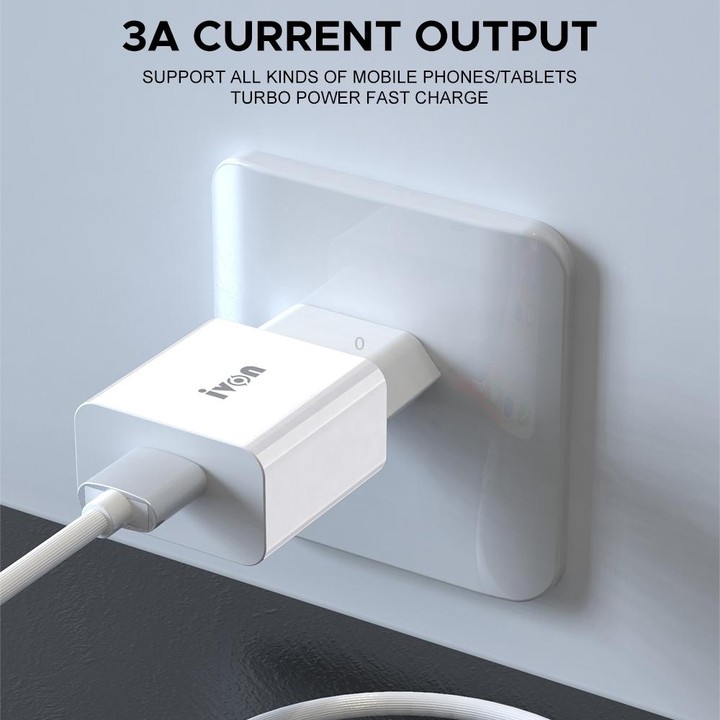 IVON AD-35 2 in 1 18W QC3.0 USB Port Travel Charger + 1m USB to Micro USB Data Cable Set, EU Plug(White)
