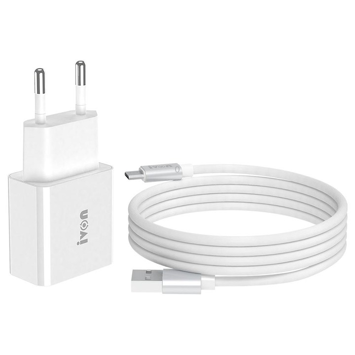 IVON AD-35 2 in 1 18W QC3.0 USB Port Travel Charger + 1m USB to Micro USB Data Cable Set, EU Plug(White)