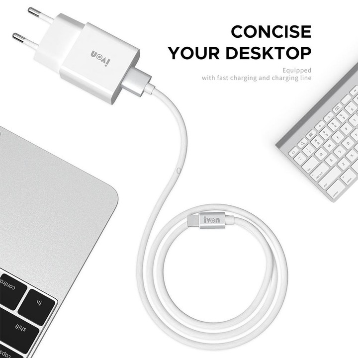 IVON AD-35 2 in 1 18W QC3.0 USB Port Travel Charger + 1m USB to Micro USB Data Cable Set, EU Plug(White)