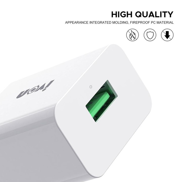 IVON AD-35 2 in 1 18W QC3.0 USB Port Travel Charger + 1m USB to Micro USB Data Cable Set, US Plug(White)