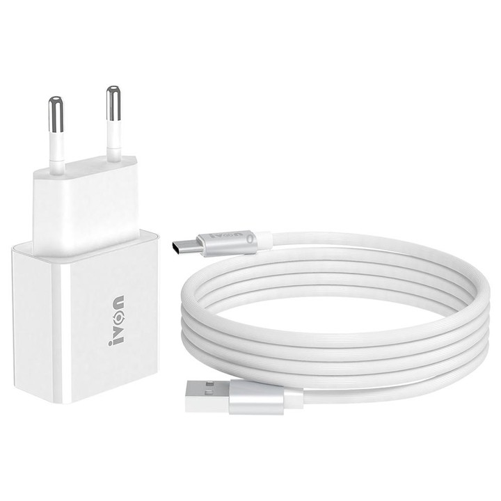 IVON AD-35 2 in 1 18W QC3.0 USB Port Travel Charger + 1m USB to USB-C / Type-C Data Cable Set, EU Plug(White)