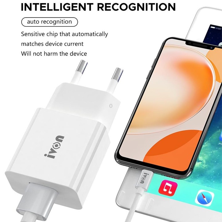 IVON AD-35 2 in 1 18W QC3.0 USB Port Travel Charger + 1m USB to USB-C / Type-C Data Cable Set, US Plug(White)