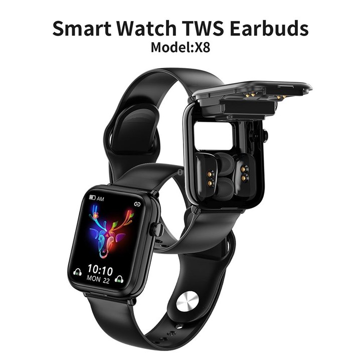 X8 1.69 inch IPS Screen Smart Watch TWS Earbuds, Support Bluetooth Call(Black)